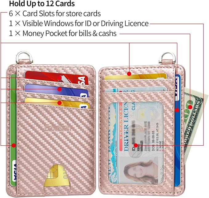 Slim Minimalist Front Pocket Wallet, RFID Blocking Credit Card Holder Wallet with Detachable D-Shackle for Men Women