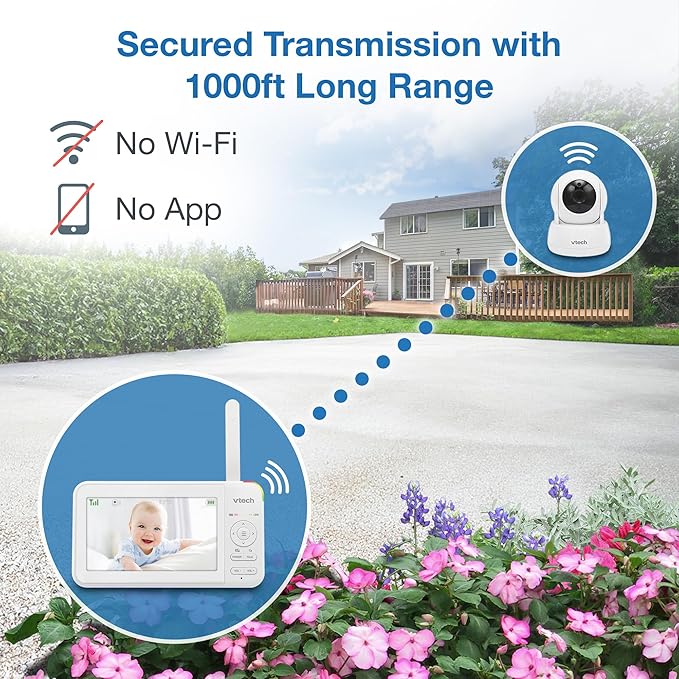 VTech 3 Cameras Video Baby Monitor with 5" LCD Screen,Up to 17Hrs Video & 31Hrs Audio, Night Vision, Pan-Tilt-Zoom, Lullabies, Soothing Sounds, Temperature Sensor,Split Screen, No WiFi: 924-3W