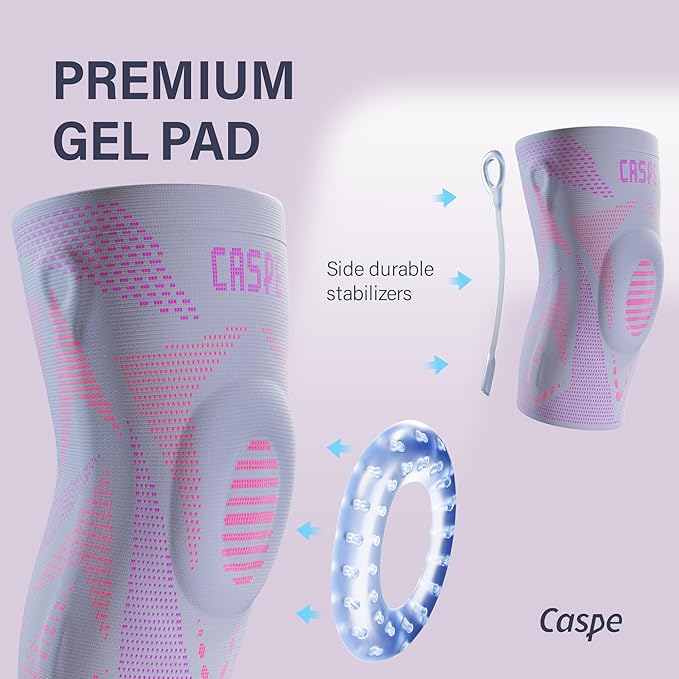 Caspe 1 Pack Compression Knee Brace for Women & Men – Pain Relief Support with Patella Gel Pads & Side Stabilizers – Knee Sleeve for Running, Workout & Arthritis (Pink, Medium)