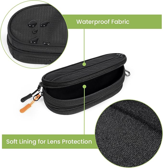 Double Eyeglasses Case Soft Portable Zipper Sunglasses Pouch with Keychain Clip for Men Women
