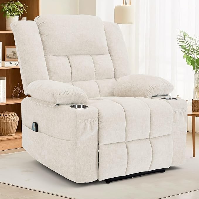 Korser Recliner Chair for Adults, Wall Hugger RV Recliner with Massage and Heating, Zero-Gravity Recliners, Electric Power Recliner Chair for Living Room, Bedroom, Home, Theater Seating (Beige)