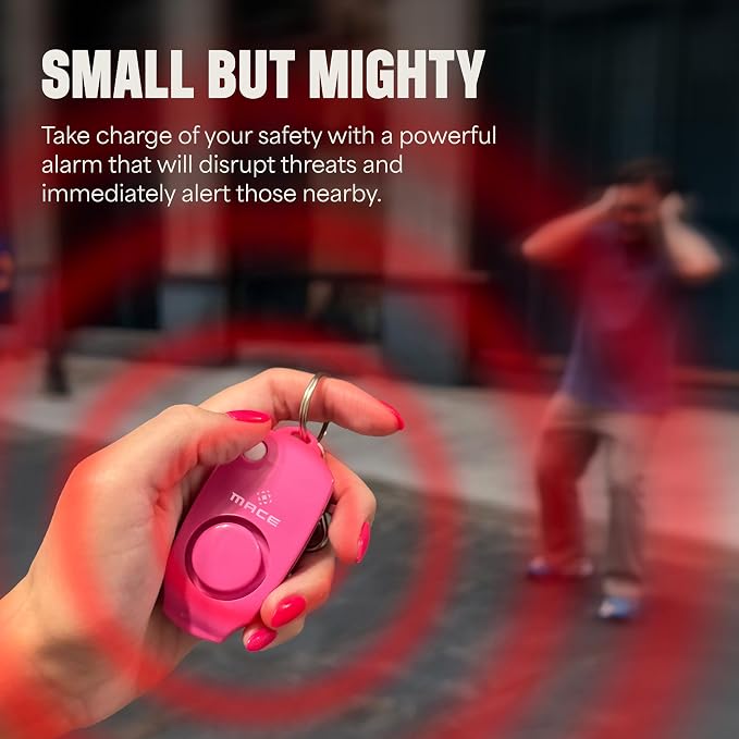 Mace Personal Safety Alarm - Loud 130db Siren, Built in Emergency Whistle, Easy On/Off Push Button Activation, Batteries Included, Personal Alarm for Women & Men - Neon Pink