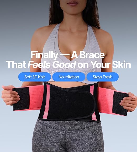 Back Brace for Lower Back Pain Women - Ultra Thin, Adjustable, Flexible, Supportive Belt - Breathable Support Brace with Dual-Tension Straps & Industrial Pink XXL