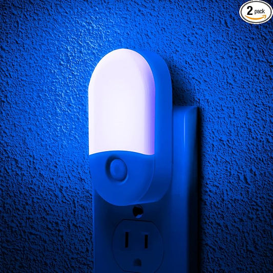 L LOHAS LED Blue Night Light, Night Lights Plug into Wall[2 Pack], 0.6W LED | Nightlight, Dusk to Dawn Sensor, 30/60LM Adjustable Brightness, Automatic Night Light for Kid, Bathroom, Nursery, Hallway