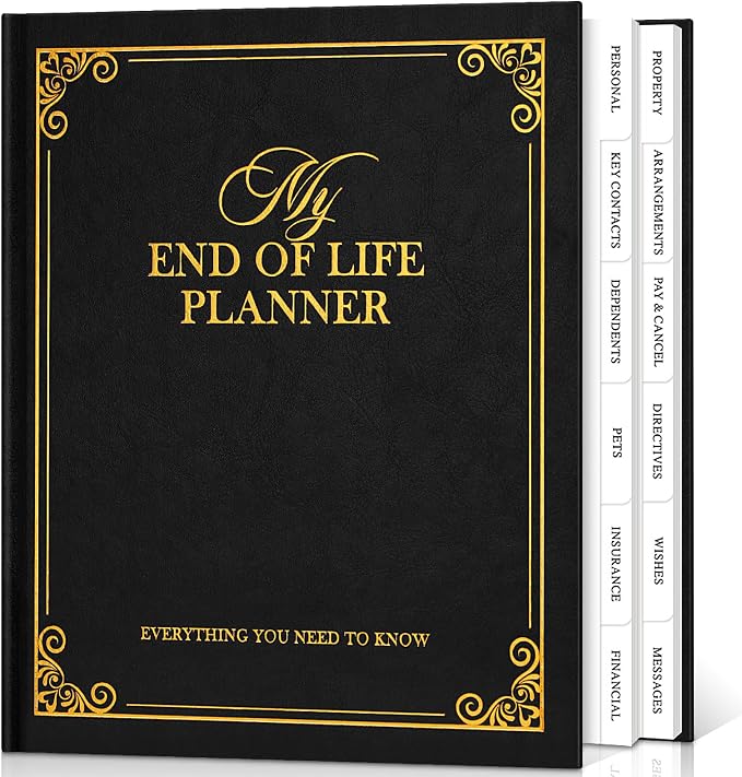 Lanpn End of Life Planner Death Organizer with Tabs, Final Wishes & Financial Estate Planning Journal, When I Die Journal for Senior, Before Death Life and Care Plan Book, Black, Leather Hardcover