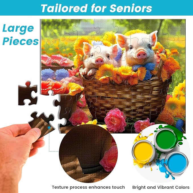 48 Large Piece Puzzles for Seniors, 3 Pack Dementia Puzzles for Elderly, Alzheimer's Jigsaw Puzzles for Seniors with Dementia, Easy Puzzles Activities for People with Dementia