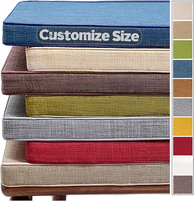 Cushion Custom Size for Bench, Customize Cushion for Indoor Outdoor Patio Furniture Window Seat, Linen Cover with Zipper and 45D High-Resilience Foam Insert (Custom Sizes, Brown)