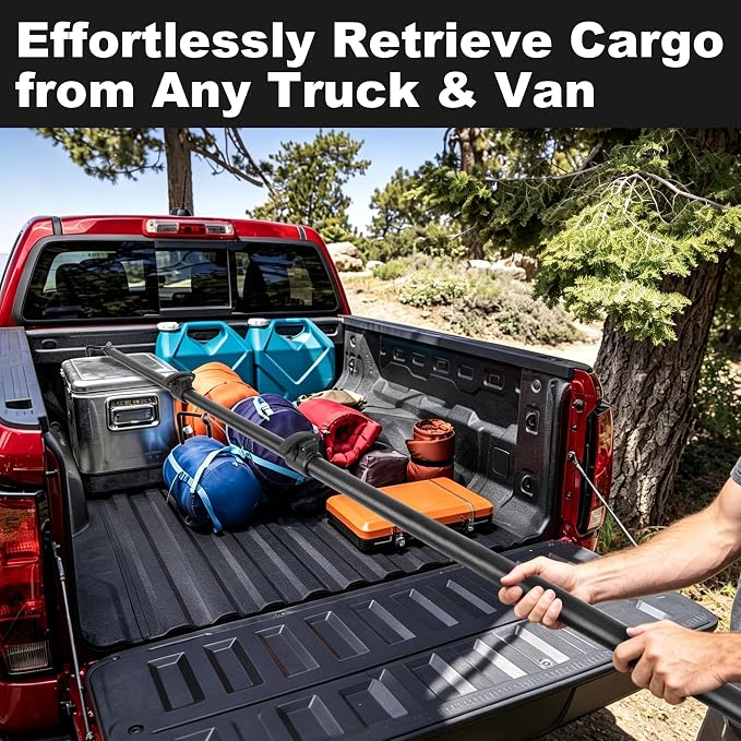 8.5FT Carbon Fiber Extendable Pickup Truck Bed Reach Tool | 100% carbon fiber telescopic pole, 40% lighter to reduce muscle fatigue, anti-corrosion, fits all pickup sizes & all SUVs