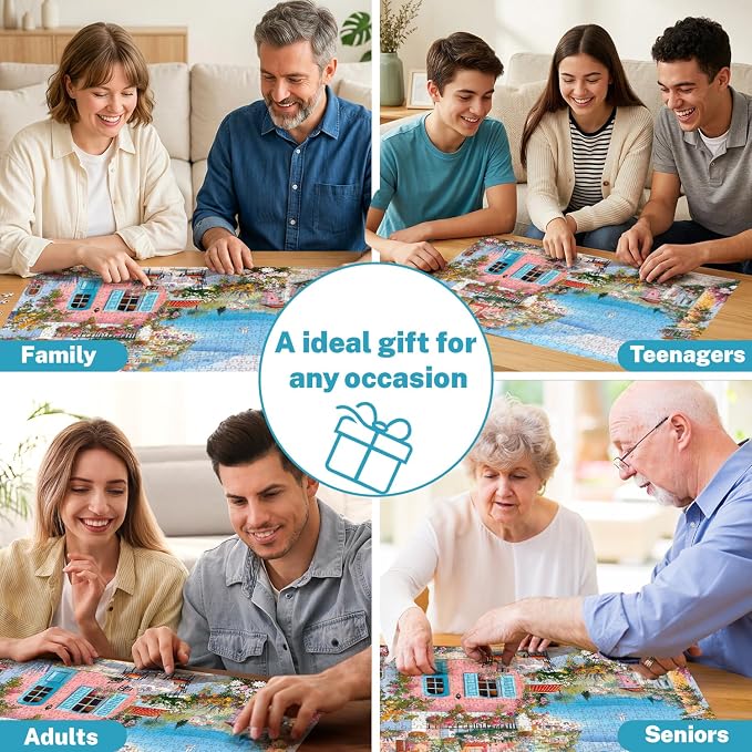 500 Piece Jigsaw Puzzle for Adults, Colorful Mediterranean Coastal Village | Ocean views, blooming terraces, sailboat, oil-painted charm; ideal for family game night, wall decor and thoughtful gifts.