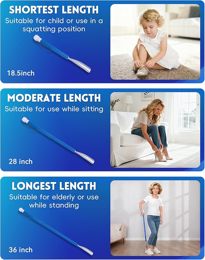 36.5 Inch Metal Extra Long Handled Shoe Horn - Adjustable Dressing Stick Aid for Seniors, Disabled - Ideal for Hip, Back, Shoulder Surgery Recovery – Helps with Getting Dressed, Button, Sock Remover
