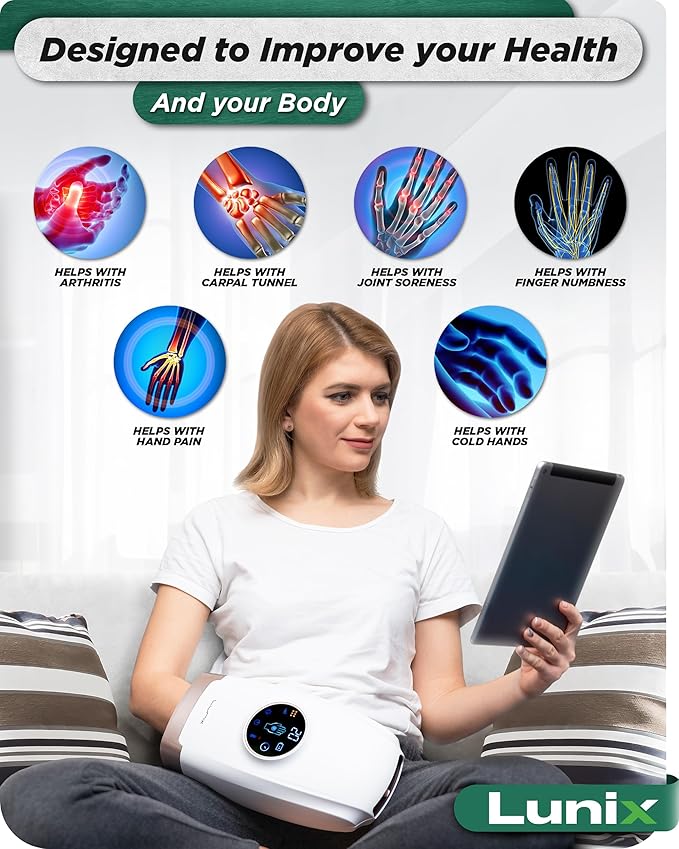 Lunix LX7 FSA Hand Massager with Heat and Compression, Pressure Point Therapy for Arthritis, Pain Relief and Carpal Tunnel, with Hand Warmer, White