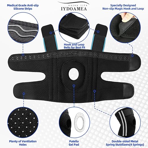 IYDoaMea 1pc Plus Size Knee Brace Men and Women with Side Stabilizers & Patella Gel Pads for Maximum Knee Pain Relief and Fast Recovery for Meniscus Tear, ACL, Arthritis (2XL(23-25"))