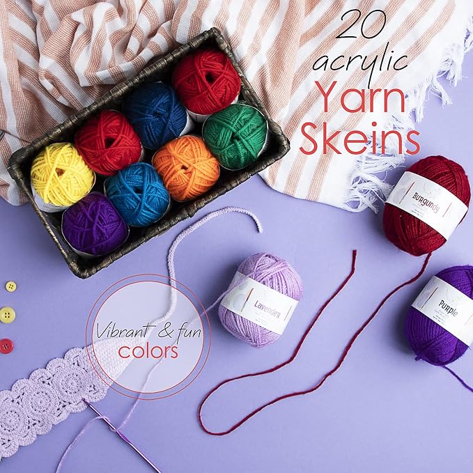 Hearth & Harbor Crochet Kit with 1100 Yards Assorted Yarn Kit, Ergonomic Hooks, Crocheting Instruction, Knitting & Crochet Supplies - Beginner Crochet Kits for Adults, Ideal for Amigurumi