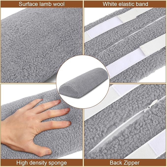 Sintuff Recliner Leg Rest Cushion Sofa Footrest Pillow with Cover Half Moon Bolster Pillow Under Knee Pillow for Sleeping On Back Alleviating Pain, 19.7 x 8 x 3.5 Inch (Dark Gray)
