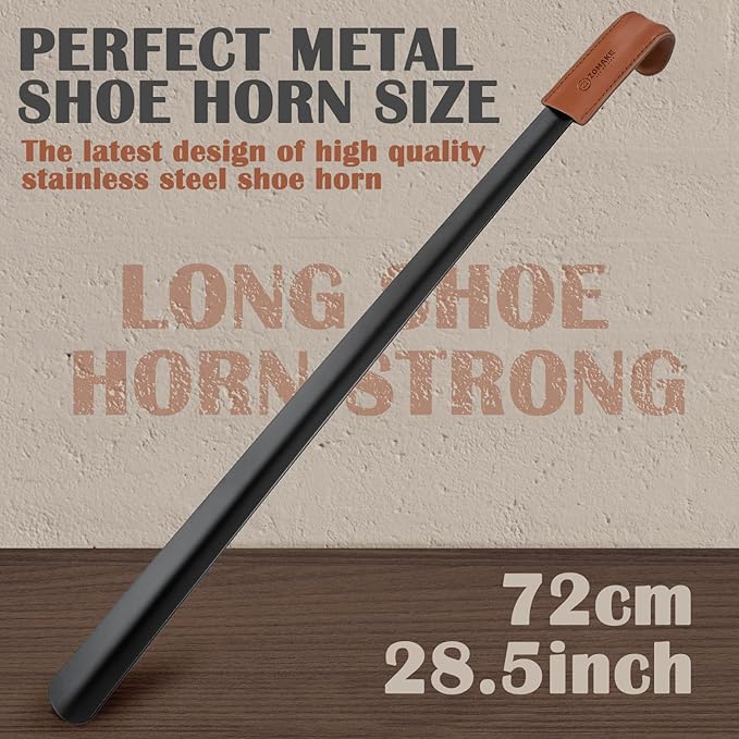ZOMAKE Extra Long Shoe Horn for Seniors Men,Metal Shoehorn Long handle for Boots, 28.3'' Shoe Spoon Helper