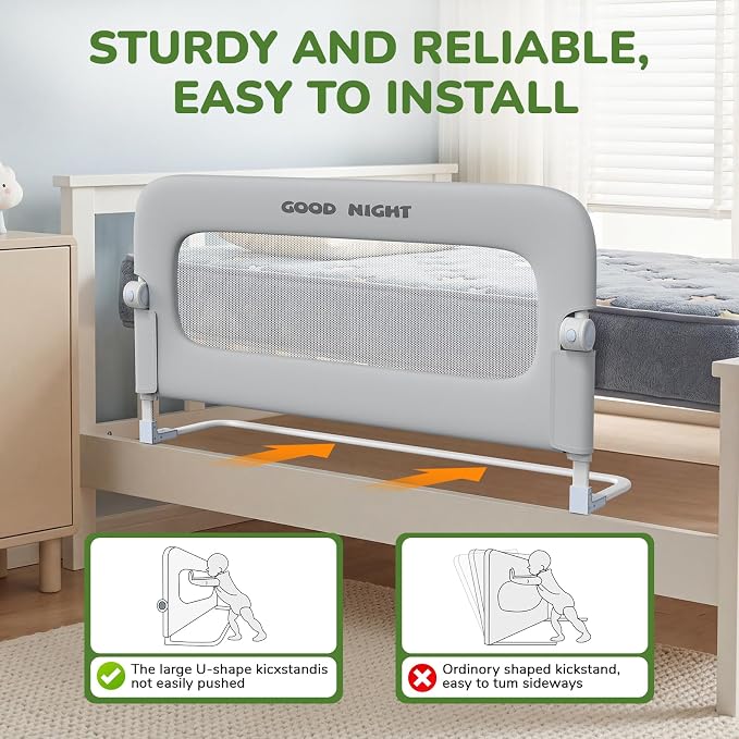 Bed Rail for Toddlers, 47 Inch Toddler Bed Rails, Bed Rail for Baby(Grey) | Adjustable Heights, Folding up Portable, Safe Metal Frame, For Baby, For Crib, Twin, Bunk, Full Size, Queen & King Bed