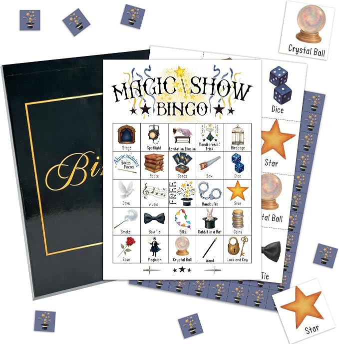 Magic Show Bingo Game Cards, Magic Bingo Set for Adults Large Group, Magical Themed Fun Games, Magician Party Activities, Icebreaker Games for Family Friends, 11
