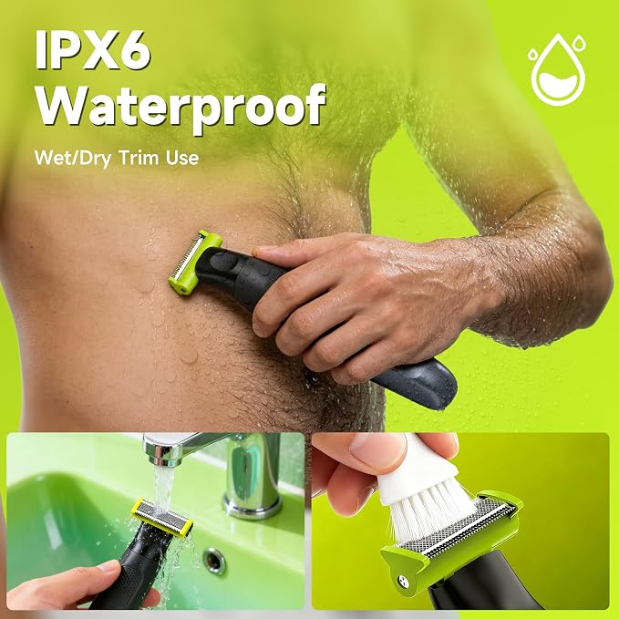 Body Hair Trimmer for Men, Electric Groin & Pubic Hair Trimmer, Painless Body Shaver for Chest, Legs, Bikini, Waterproof Wet/Dry, USB-C Rechargeable, Self-Sharpening Blades, 6 Guide Combs