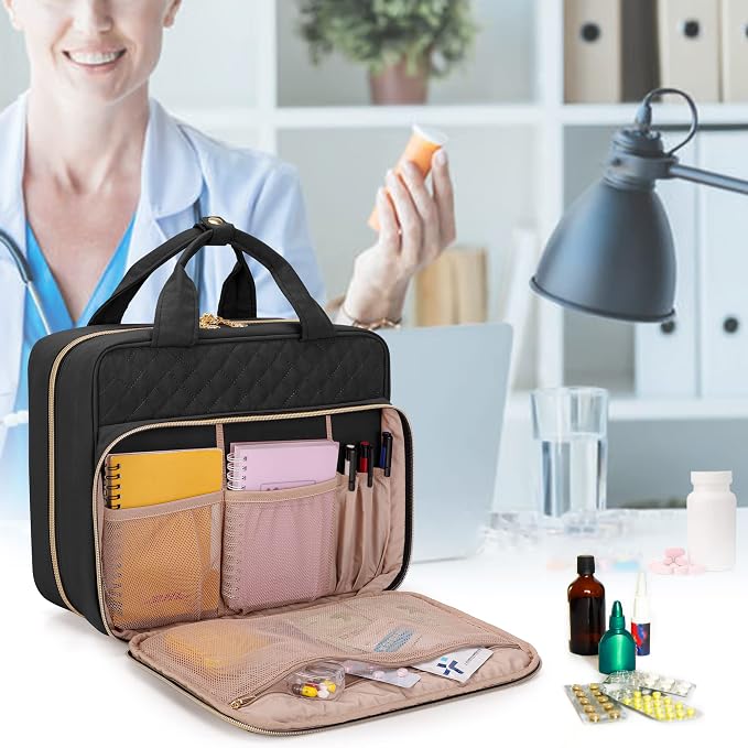 Damero Pill Bottle Organizer, Travel Medicine Bag Organizer, Black | Medicine Organizer and Storage for Pills, Vitamin, Fish Oil, Medical Supplements for Women and Men