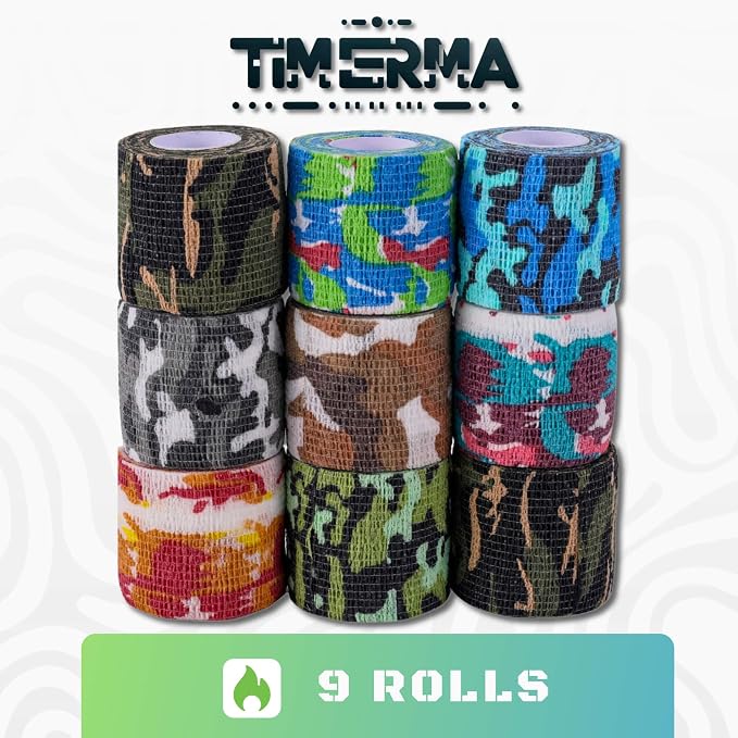 9 Rolls Self Adhesive Bandage Wrap Elastic&Breathable Ideal for Wound Care, Sports & Joint Sprains Adhesive Vet Wrap Versatile Support for Dogs Cats Horses Birds, Pet First Aid (Multi-Camo)