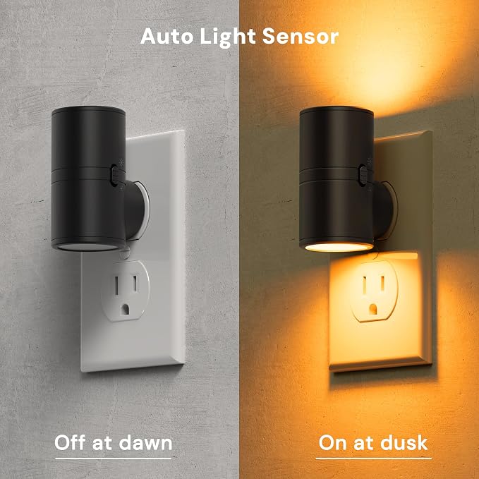 L LOHAS LED Amber Night Light, Yellow Nightlight,Rotating,Dimmable 50/100LM | Plug into Wall, Warm Circadian Nightlight,Light Sensor Nightlight Plug in, Adults Hallway Bedroom Bathroom[Black Shade,4Pack]