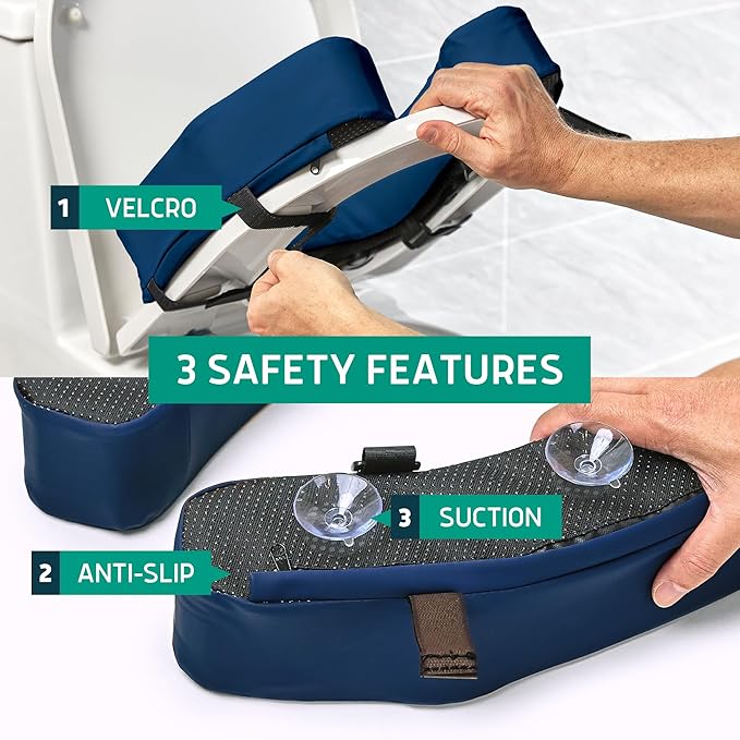 Lunderg Padded Toilet Seat Riser for Seniors - Adds 3 inches. Universal Fit | FIRM Raised Toilet Seat Cushion with High-Density Foam for Enhanced Comfort & Elevation. Post-Surgery Must have (Blue)