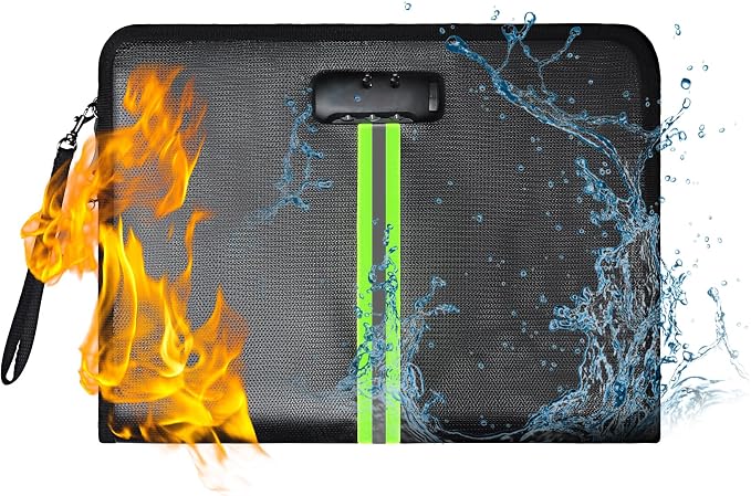 5200℉ Fireproof Document Bag, Fireproof Bag with Lock, Fireproof Document Organizer, Safes for Home Use Fire and Water Proof with Heat Insulated for Cash, Valuables, Documents-Black
