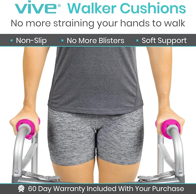 Vive Walker Handle Cushions - Padded Hand Covers - Soft Cushion Padding Medical for Folding Rolling Wheelchair, Rollator Handle, Senior, Elderly Grippers - Crutch Handle Pad Grips - Mobility Aid