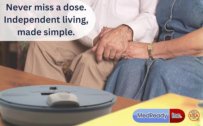Cellular Monitored Pill Dispenser — Caregiver Alerts & Sound Alarm | Built-in cellular SIM. Missed dose alerts via email, text, and call. Remote caregiver control. No Wi-Fi needed. Made in USA.