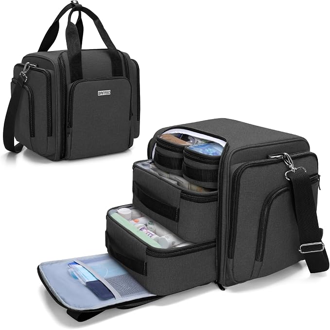 BAFASO Large Pill Bottle Organizer with 4 Inner Removable Pouches, Black | Medicine Bag Come with Shoulder Strap, BAG ONLY.