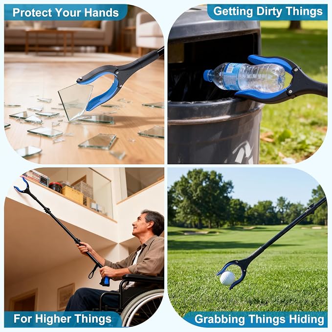 Grabber Reacher Tool 43" Foldable Pickup Tool with 360° Anti-Slip Rotating Jaw and Magnets, 4" Wide Claw Opening Trash Picker Tool for Seniors and Disabled 2-Pack