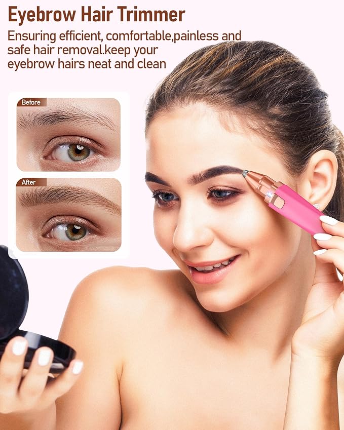 Eyebrow Trimmer Facial Hair Removal for Women: 2 in 1 Rechargeable Facial Hair Remover & Eyebrow Razor, Electric Painless Face Shaver for Women with LED Light for Eye brow, Lips & Face