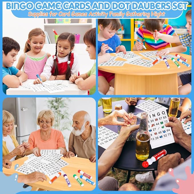 Crtiin 204 Pack Bingo Game Cards and Daubers Set Includes 180 Disposable Paper Game Sheets, 24 Mixed Colors Dot Markers Party Supplies for Card Games Activity Family Gathering Night