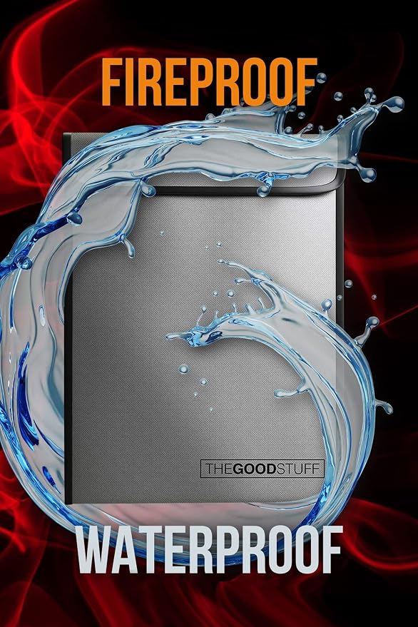 The Good Stuff Fireproof Document Bag Legal Size: 15" x 11" [2000°F Rated] Protect Birth Certificates, Contracts, Legal Papers, Cash, and Other Valuables - Water and Fire Resistant File Bags