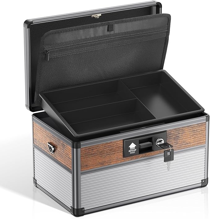 Glosen Medicine Lock Box,locking medicine box, Security Lock Boxes【Medium Black】 12 x 7.68 x 7.87 Inch, First Aid Key Safe Box for Medication