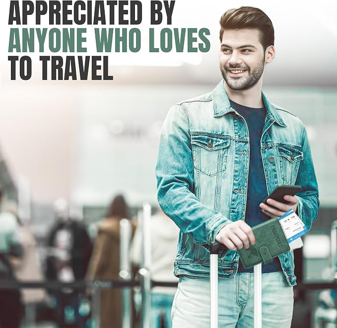 Passport Holder for Travel Essentials, Passport Wallet Cover Case for Travel Must Haves Accessories,Passport Book Holders for Women and Men BLACK (GREEN)