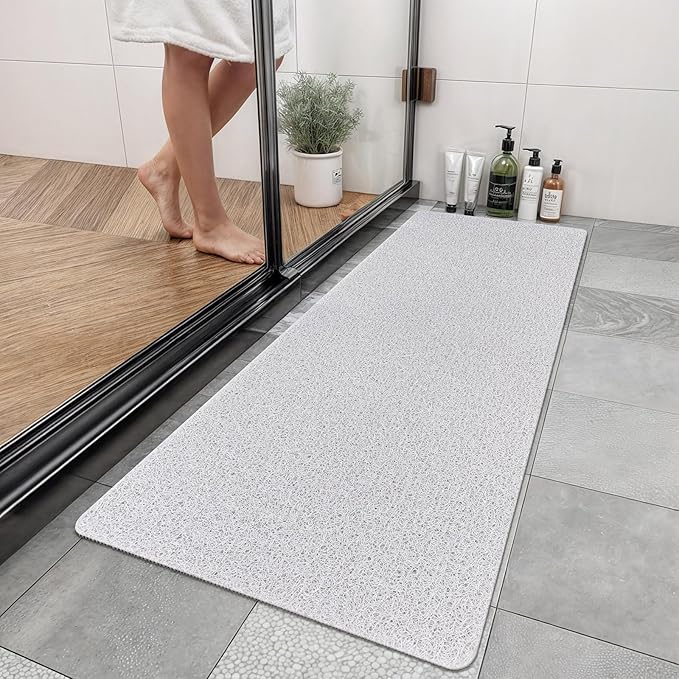 Bathtub Mat Non Slip, 47x17 Inch Shower Mats for Inside Shower, PVC Loofah Bathroom Mat Quick Dry with Drain Hole, Phthalate-Free Bath Mats for Shower Bathroom Tub and Wet Areas (White)