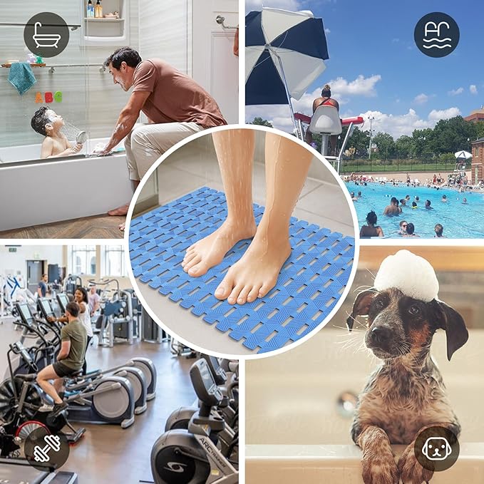 Bathtub Mat Non Slip - for Inside Bath Tub & Shower, Small 27x16 Inch, 180 Strong Suction Cups, Soft Textured Surface, Fast Drain & Quick Dry, Bathroom Safety Mat, Pastel Blue, Matace