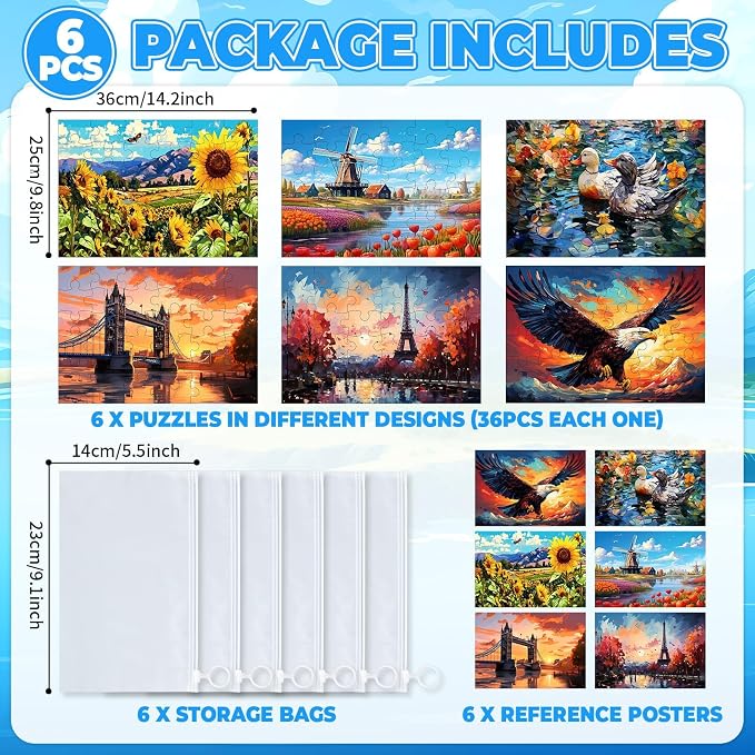 6 Pack 36-Piece Large Jigsaw Puzzles for Seniors Easy Dementia Alzheimer Products Dementia Activities Memory Training Game for Elderly Alzheimer's Patients in Nursing Home Gift (Style 3)
