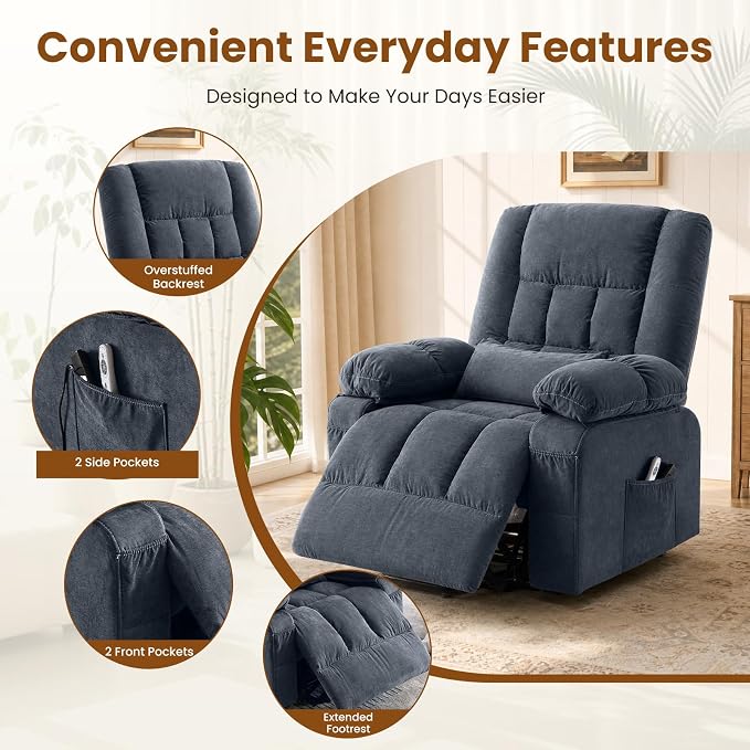 Electric Power Lift Recliner Chair Sofa with Massage and Heat for Elderly,Lift Chair with Front Pocket & Side Pockets for Living Room
