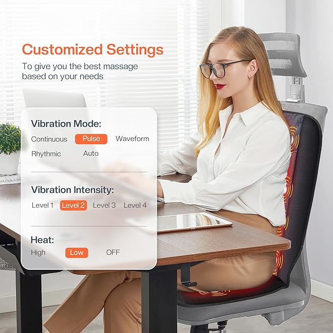 CILI Massage Chair Pad,Back Massager with Heat,Massage Seat Cushion with 10 Vibration Motors,30-60-90 Minutes Heating Options,Chair Massager for Office Chair, Home Office Use