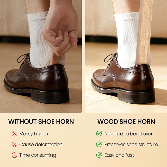 Shoe Horn Long Handle for Seniors 19.7" Extra Long Shoehorn Wooden for Men Women, with Magnetic Base - Beech Wood