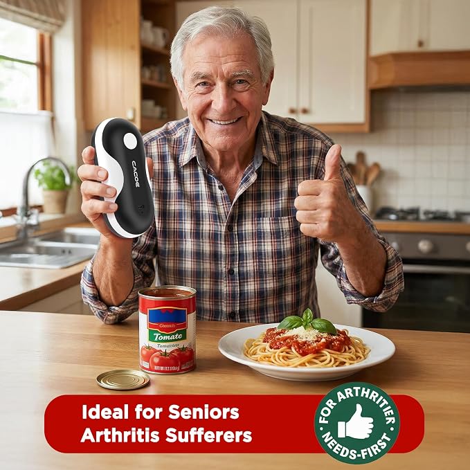 CACOE Automatic Smart Electric Can Opener with Auto Stop & USB-C Charging | Cordless Can Opener for Elderly and Arthritic Users for Seniors & Arthritis, Effortless One-Touch Open (black)