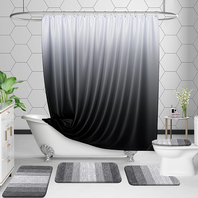OLANLY Bathroom Rug Set 2 Piece, Soft Absorbent Microfiber Bath Mats and U-Shaped Contour Toilet Rug, Non-Slip, Machine Wash Dry, Plush Shaggy Bath Mats for Bathroom (30"x20"+24"x20", Grey)