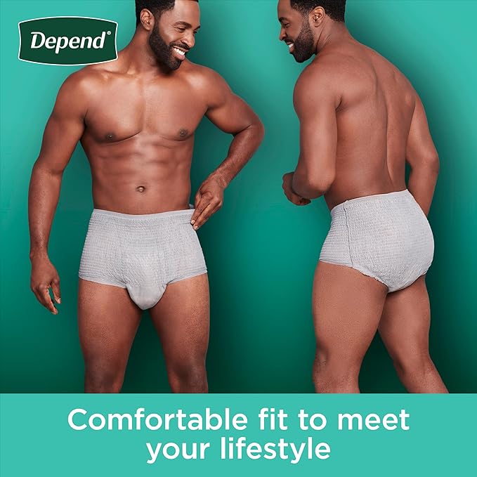 Depend Fresh Protection Adult Diapers, Incontinence Underwear for Men, Disposable, Maximum, Large, Grey, 17 Count, Packaging May Vary