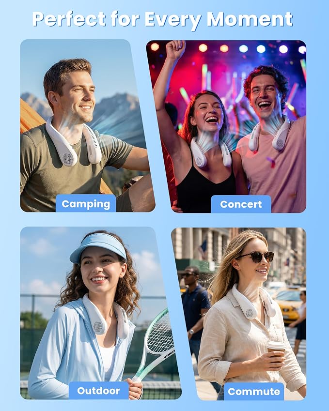 Chasesun Portable Neck Fan - Rechargeable Personal Fan, 20 Hours Cooling Time, No Hair Tangling, Hands-Free Bladeless Fan for Travel, birthday Gifts for Women and Men
