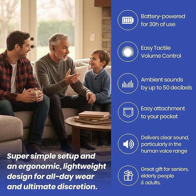 SuperEar Model SE5000 (PSAP) for Seniors - Hearing Amplifiers for Seniors, Super Ear Personal Sound Amplifier, Sound Amplifier Listening Device and Audio Accessories in 50dB Ambient Sounds Increase