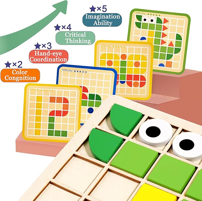 Activities for Dementia Patients, 96 Pieces Wooden Puzzle Games for Seniors, Colorful Shape Pattern Alzheimers Products for Elderly, Tile Matching Memory Cognitive Busy Board Gadgets Gifts