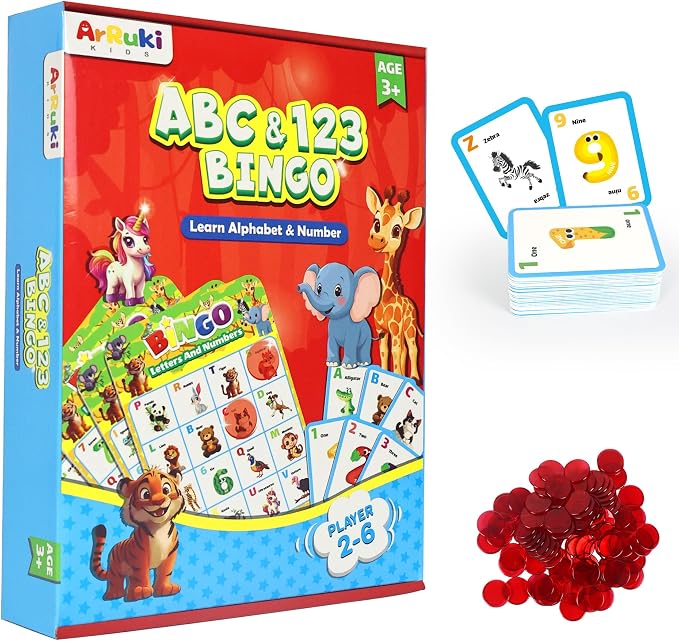 Alphabet and Number Bingo Game for Kids 3-6, ABC and 123 Bingo Board Game for Toddler 4-8, Alphabet Learning Toys for Kids, Preschool Learning Activities, Family Matching Games