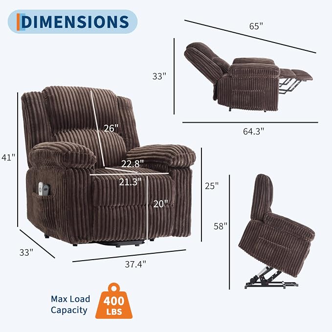 GarveeHome Power Lift Recliner Chair - Heat and Massage, Electric Lift Plush Recliner with Soft Padded Seat, Back Support & Armrests, Designed for the Elderly and People with Mobility impaired
